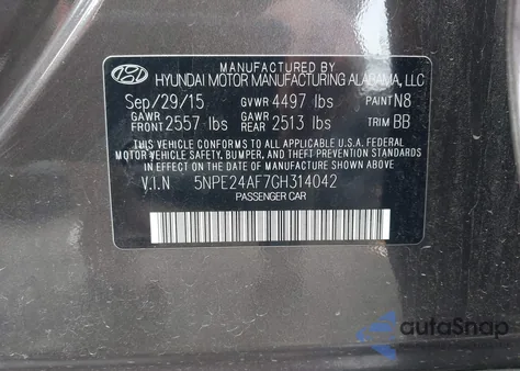 2016 Hyundai Sonata Se z USA, uszkodzony, nr VIN 5NPE24AF7GH314042